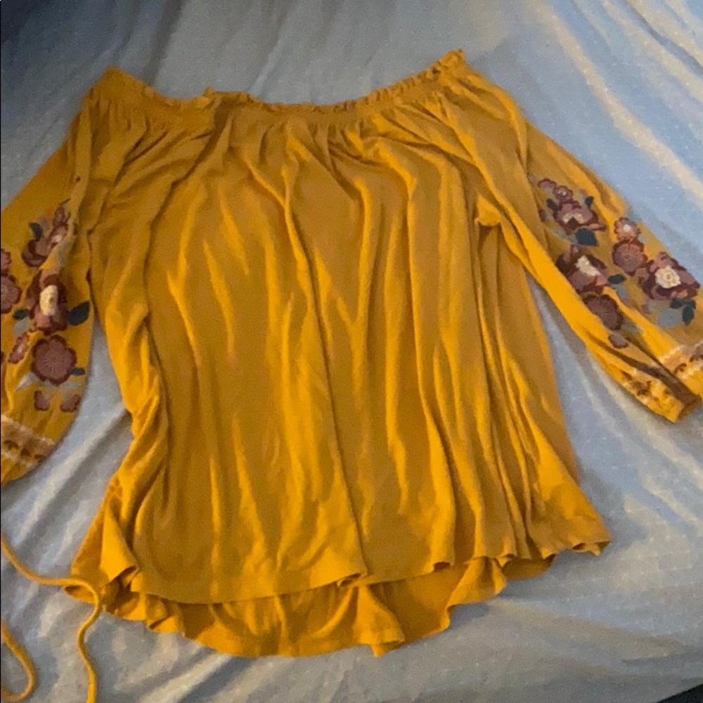 off the shoulder yellow top